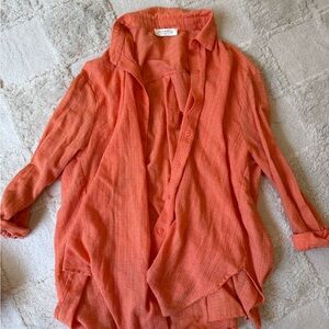 Relaxed Button-Down Shirt in Coral Orange by Lou & Grey